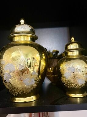 Vintage Japanese gold plated ginger jars